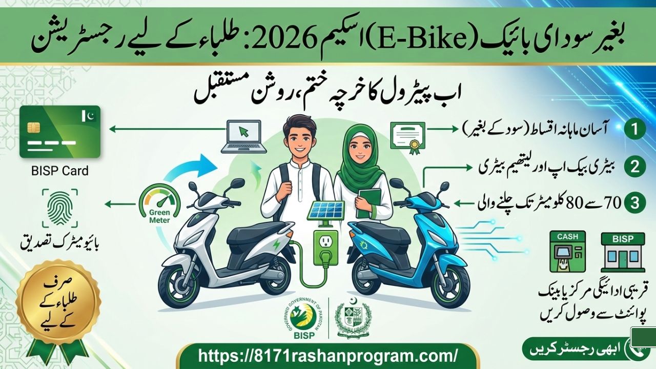 بغیر سود کے ای بائیک (E-Bike) اسکیم 2026 طلباء کے لیے رجسٹریشن کا طریقہ اور اہلیت
