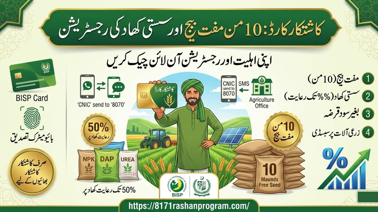 وزیراعلیٰ پنجاب کاشتکار کارڈ 2026 10 من مفت بیج اور سستی کھاد کی رجسٹریشن شروع