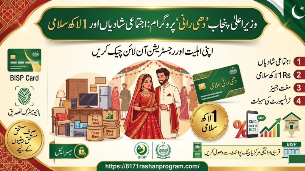 وزیراعلیٰ پنجاب 'دھی رانی' پروگرام 2026 مستحق بیٹیوں کی شادی، 1 لاکھ سلامی اور جہیز کا سامان