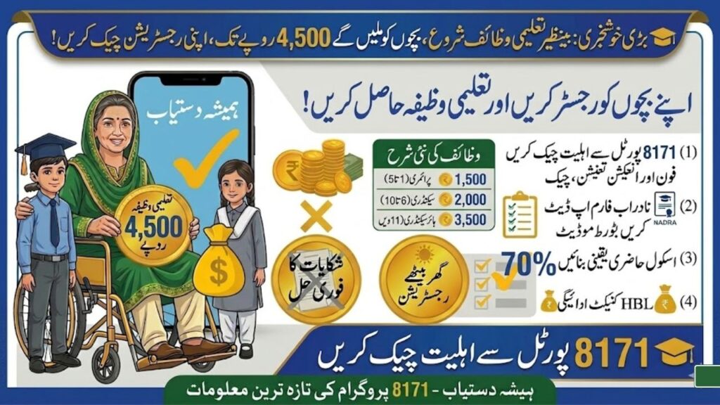 🎓 بڑی خوشخبری بینظیر تعلیمی وظائف شروع، بچوں کو ملیں گے 4,500 روپے تک، اپنی رجسٹریشن چیک کریں!